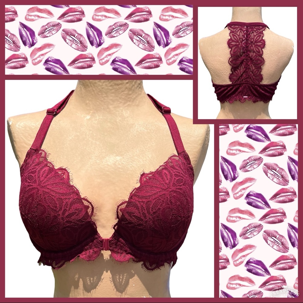 PINK Victoria’s Secret 36D Burgundy Eyelash Push-up T-Back Bra! NEW!